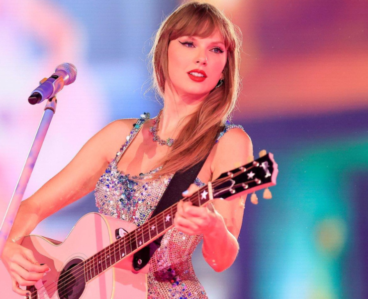 A picture of Taylor Swift preforming on stage as part of the Eras Tour which arrived in Dublin in June 24.